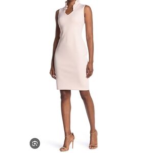 Calvin Klein Elegant Light Pink Ruffle V-Neck Office Scuba Sheath Dress Size 6